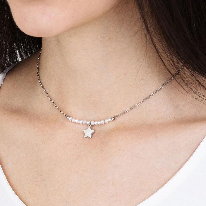 COLLANA DONNA IN ACCIAIO CON STELLA E PERLE BIANCHE