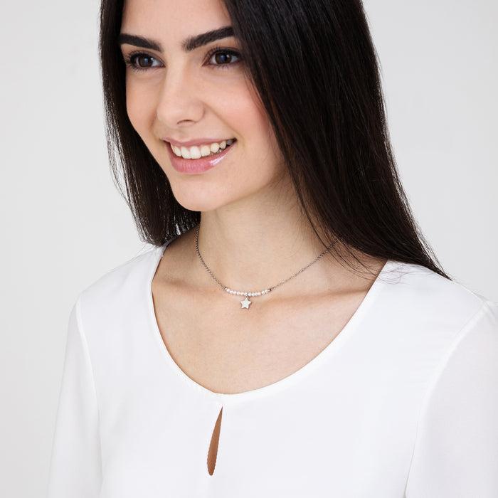 COLLANA DONNA IN ACCIAIO CON STELLA E PERLE BIANCHE
