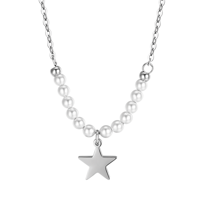 COLLANA DONNA IN ACCIAIO CON STELLA E PERLE BIANCHE