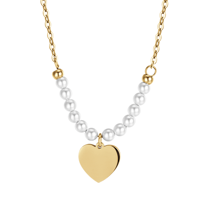 COLLANA DONNA IN ACCIAIO IP GOLD CON CUORE E PERLE BIANCHE
