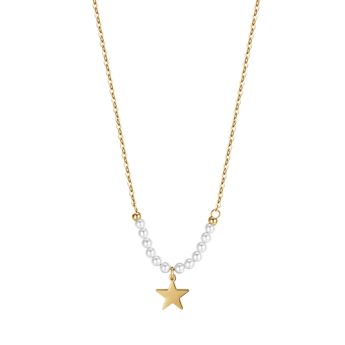 COLLANA DONNA IN ACCIAIO CON STELLA E PERLE BIANCHE