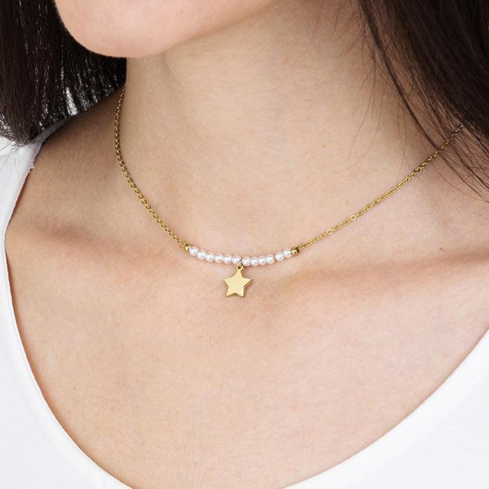 COLLANA DONNA IN ACCIAIO CON STELLA E PERLE BIANCHE