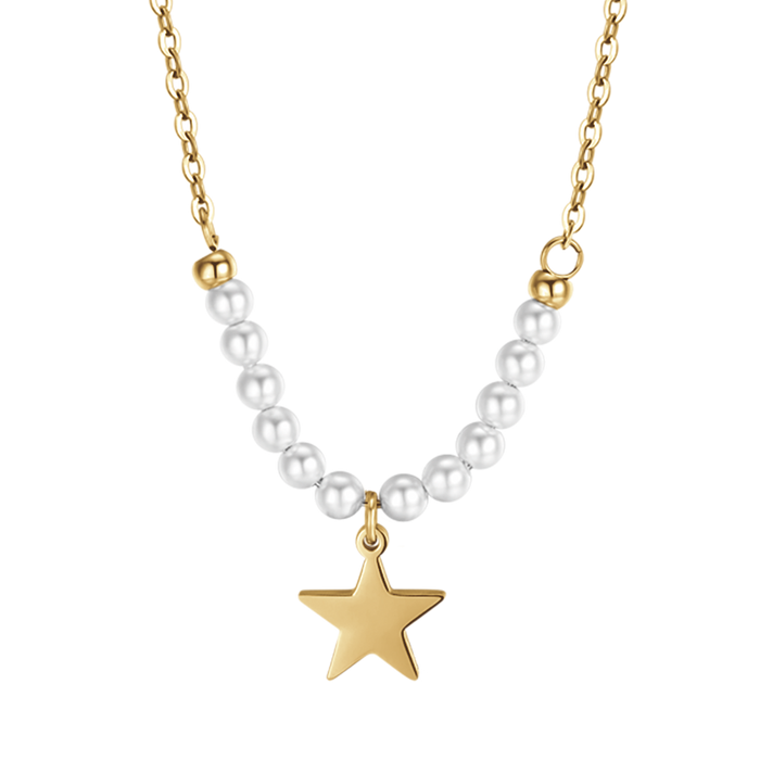 COLLANA DONNA IN ACCIAIO CON STELLA E PERLE BIANCHE