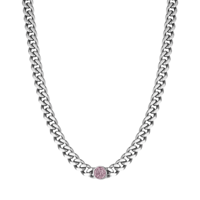 COLLANA DONNA IN ACCIAIO CON CRISTALLI  ROSA