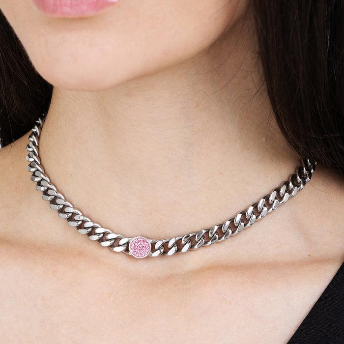 COLLANA DONNA IN ACCIAIO CON CRISTALLI  ROSA