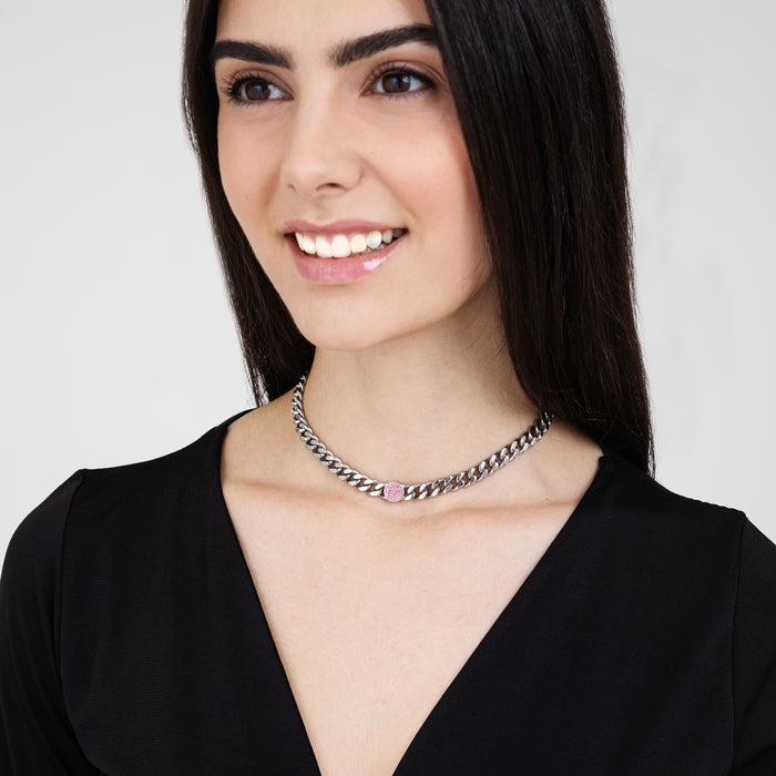 COLLANA DONNA IN ACCIAIO CON CRISTALLI  ROSA