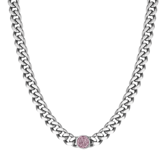 COLLANA DONNA IN ACCIAIO CON CRISTALLI  ROSA