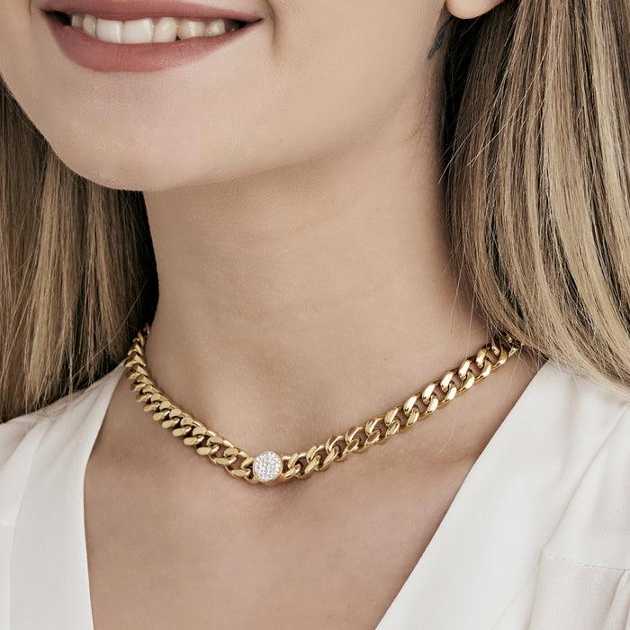 COLLANA DONNA IN ACCIAIO CON CRISTALLI  ROSA