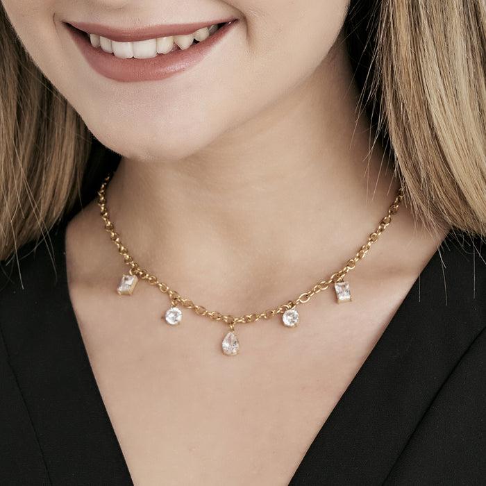 COLLANA DONNA IN ACCIAIO IP GOLD CON CRISTALLI PENDENTI