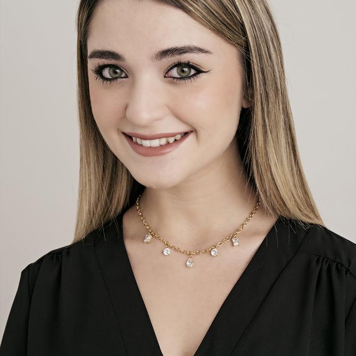 COLLANA DONNA IN ACCIAIO IP GOLD CON CRISTALLI PENDENTI