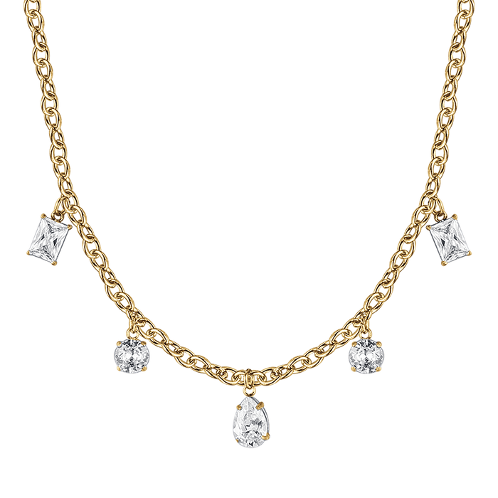 COLLANA DONNA IN ACCIAIO IP GOLD CON CRISTALLI PENDENTI