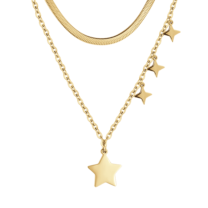 COLLANA DONNA IN ACCIAIO IP GOLD MULTIFILO CON STELLE