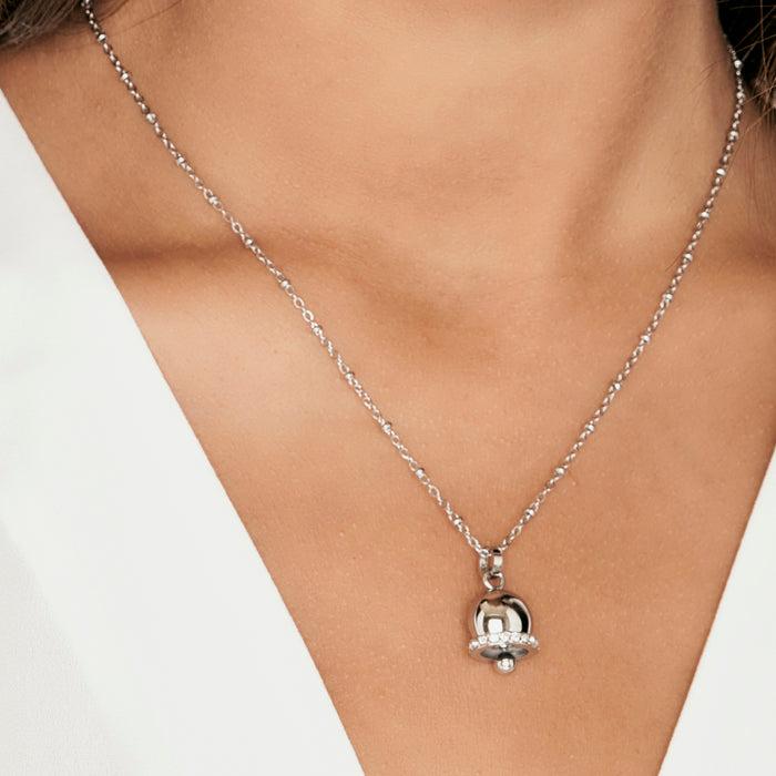 COLLIER FEMME EN ACIER AVEC CLOCHE ET CRISTAUX BLANCS