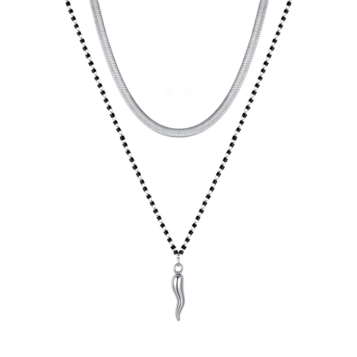 COLLIER EN ACIER POUR FEMME AVEC CORNE ET ÉLÉMENTS NOIRS
