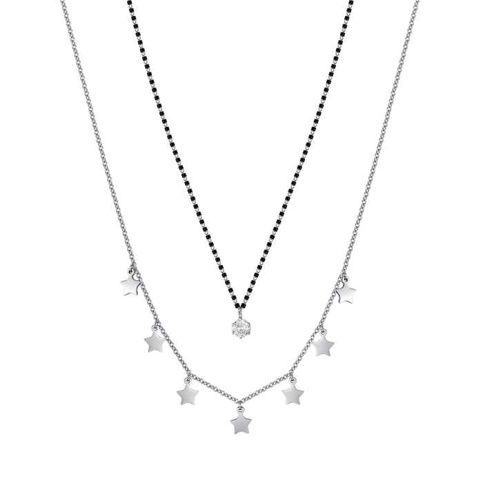 COLLANA DONNA IN ACCIAIO CON STELLE, ELEMENTI IP NERO E CRISTALLO BIANCO