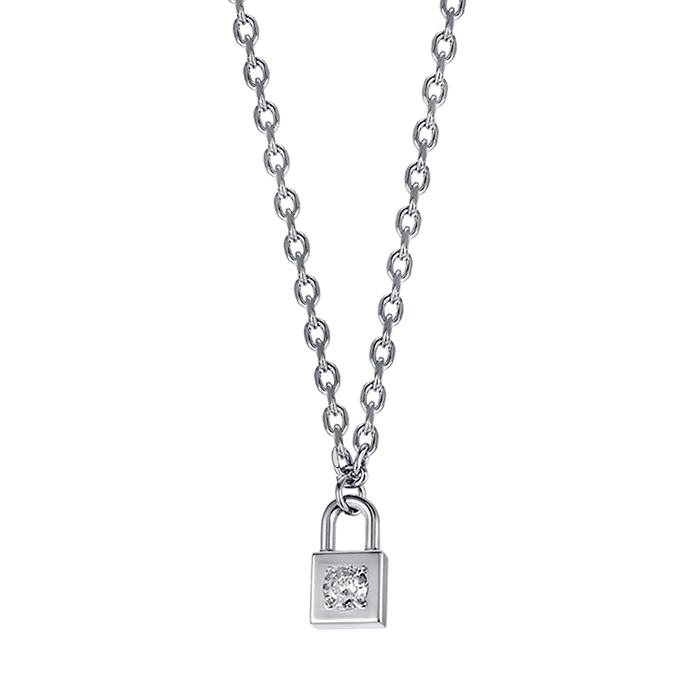 COLLANA DONNA IN ACCIAIO CON LUCCHETTO CON CRISTALLO BIANCO