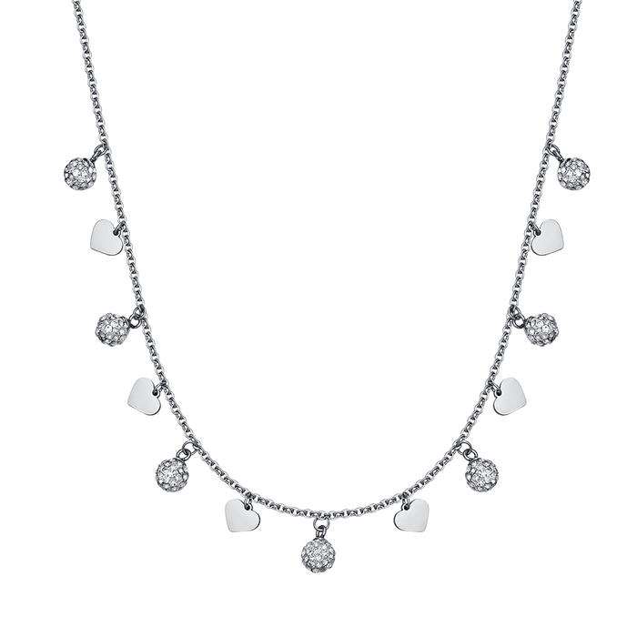 COLLANA DONNA IN ACCIAIO IP GOLD CON CUORI E CRISTALLI BIANCHI