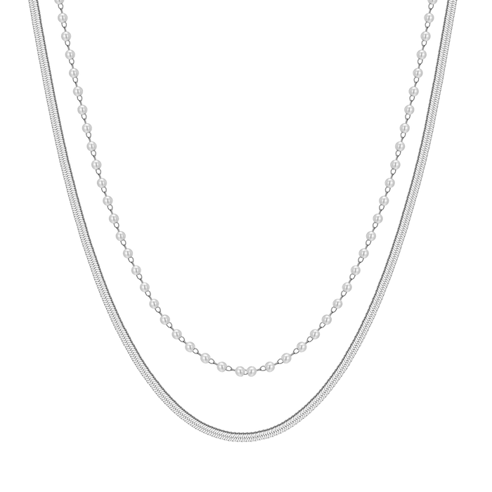 COLLANA DONNA IN ACCIAIO CON PERLE BIANCHE