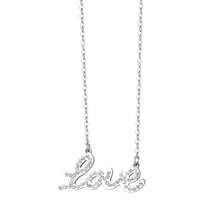 WOMEN'S STEEL NECKLACE WITH LOVE WRITING WITH WHITE CRYSTALS