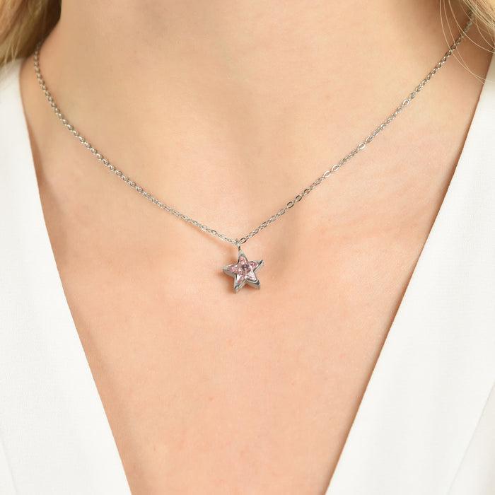 COLLANA DONNA IN ACCIAIO CON STELLA PUNTO LUCE ROSA