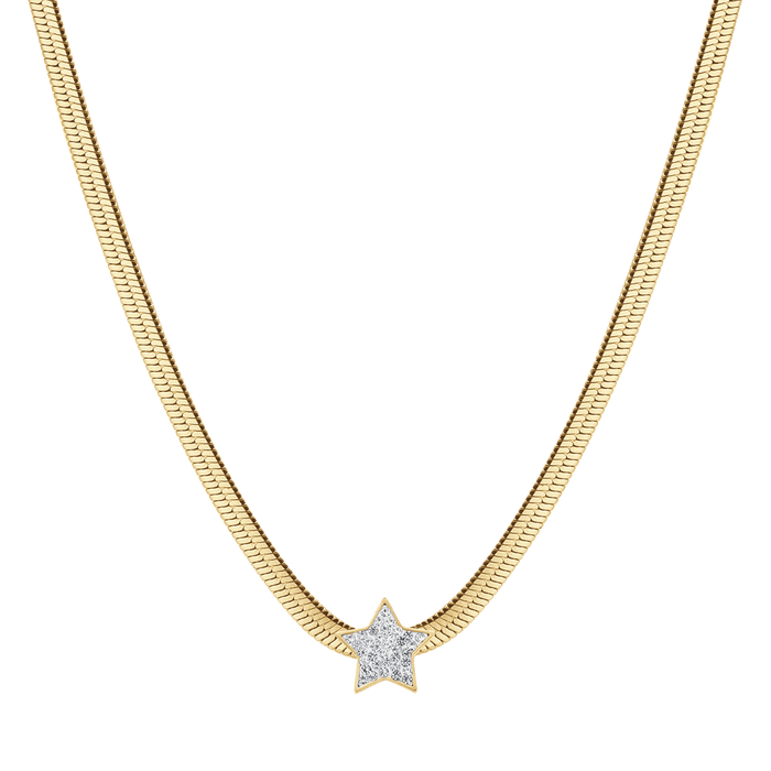 COLLANA DONNA SNAKE IN ACCIAIO IP GOLD CON STELLA CON CRISTALLI BIANCHI