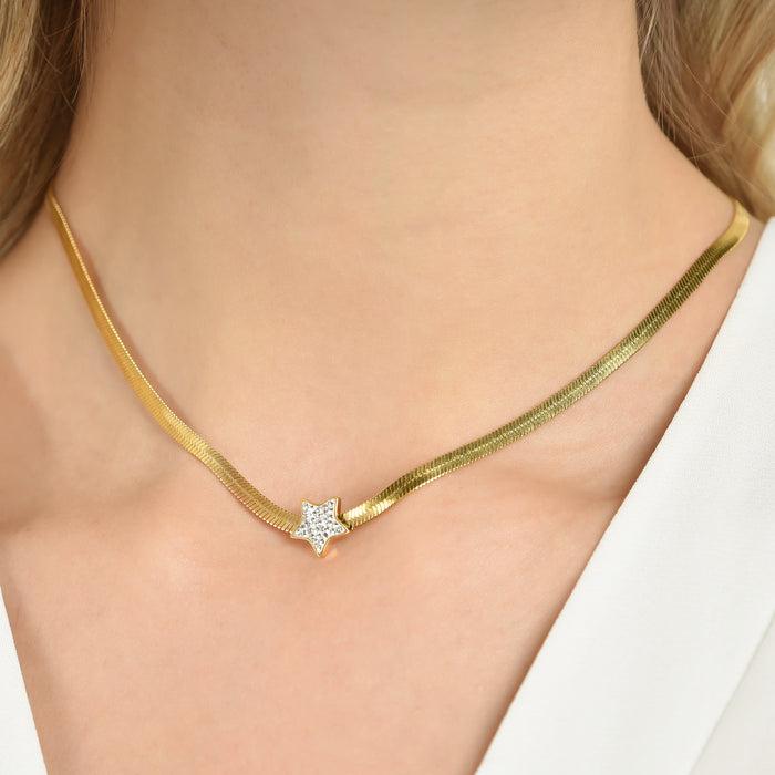 COLLANA DONNA SNAKE IN ACCIAIO IP GOLD CON STELLA CON CRISTALLI BIANCHI