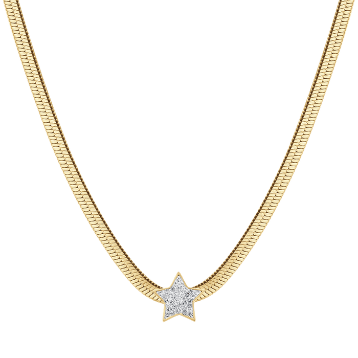 COLLANA DONNA SNAKE IN ACCIAIO IP GOLD CON STELLA CON CRISTALLI BIANCHI