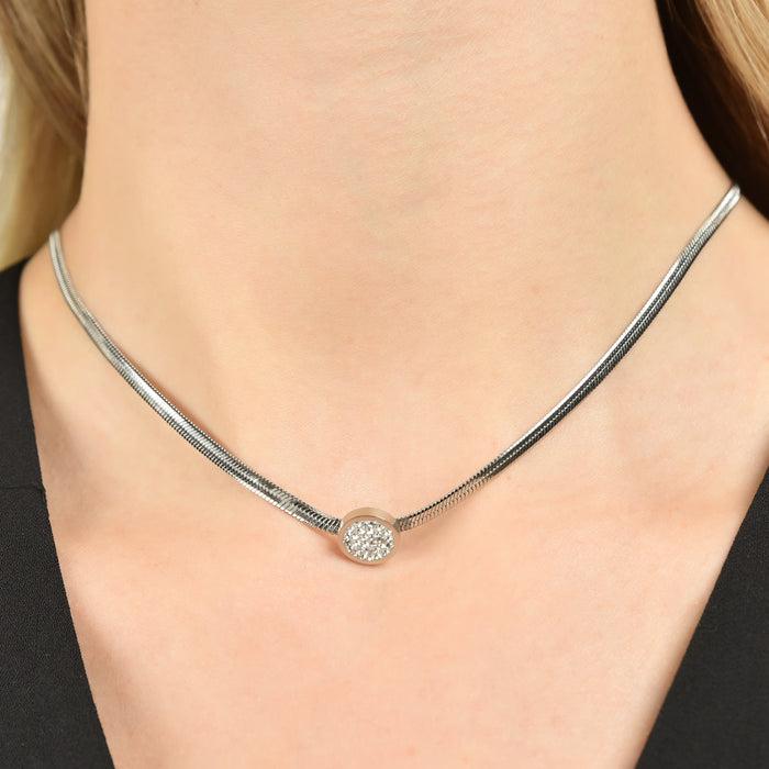 COLLANA DONNA IN ACCIAIO CON ELEMENTO CON CRISTALLI BIANCHI