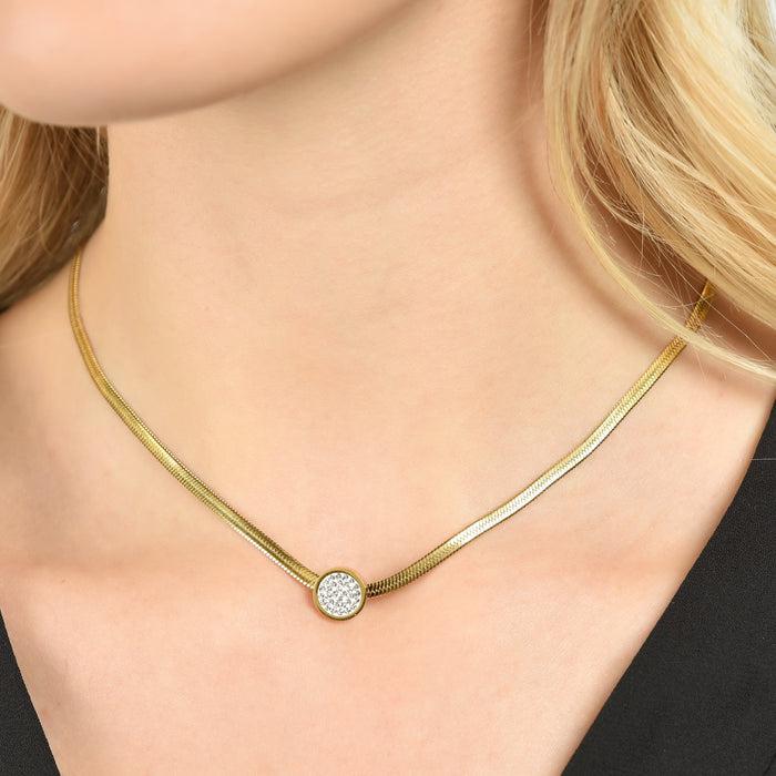 COLLANA DONNA SNAKE IN ACCIAIO IP GOLD CON ELEMENTO CON CRISTALLI BIANCHI