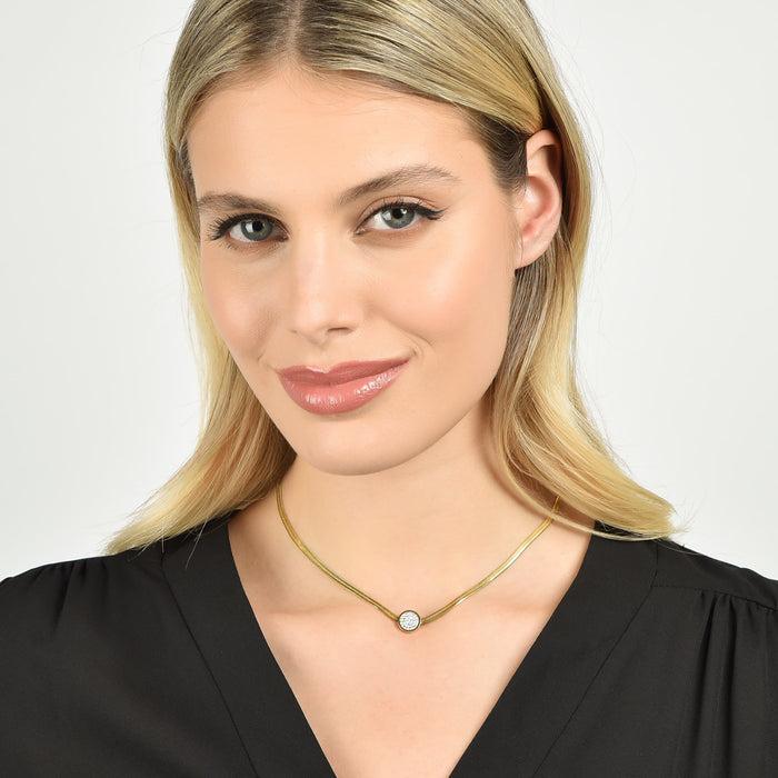 COLLANA DONNA SNAKE IN ACCIAIO IP GOLD CON ELEMENTO CON CRISTALLI BIANCHI