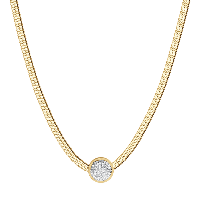COLLANA DONNA SNAKE IN ACCIAIO IP GOLD CON ELEMENTO CON CRISTALLI BIANCHI