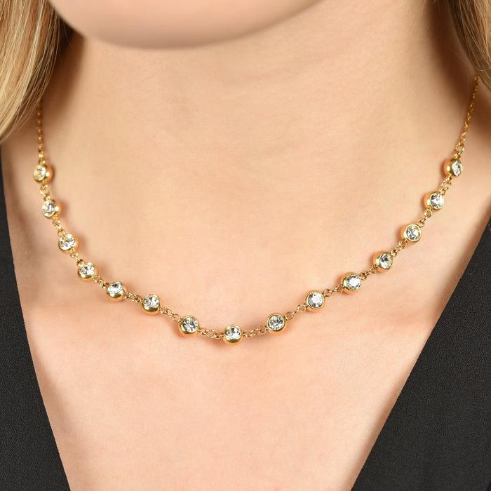 COLLANA DONNA IN ACCIAIO IP GOLD CON CRISTALLI BIANCHI