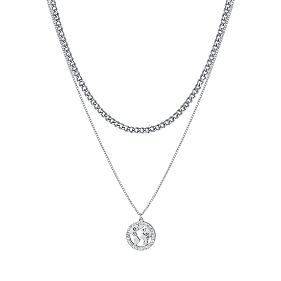 COLLANA DONNA IN ACCIAIO CON MONDO CON CRISTALLI BIANCHI