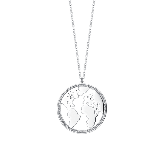 COLLANA DONNA IN ACCIAIO CON MONDO CON CRISTALLI BIANCHI