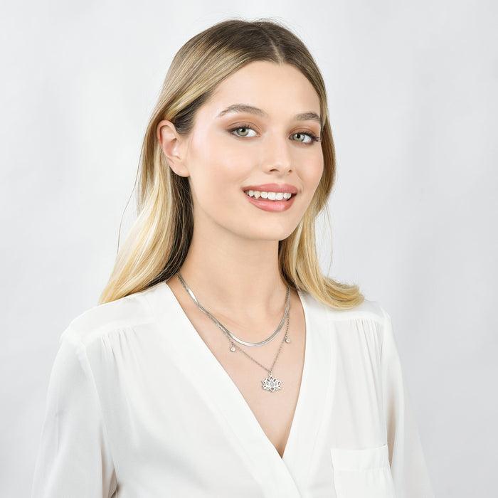 COLLANA DONNA IN ACCIAIO CON FIORE DI LOTO CON CRISTALLI BIANCHI