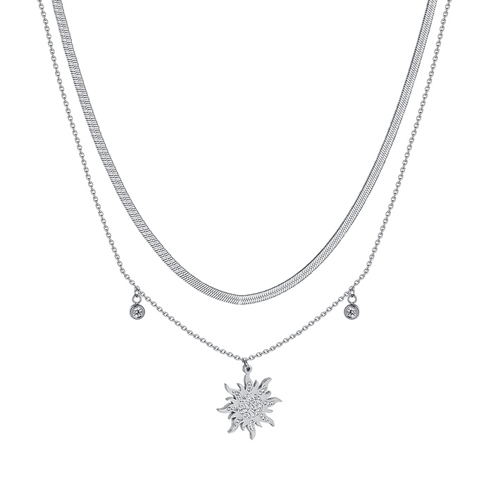 COLLANA DONNA IN ACCIAIO CON SOLE CON CRISTALLI BIANCHI