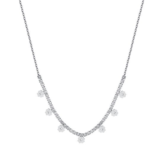 COLLANA DONNA IN ACCIAIO CON CRISTALLI BIANCHI E QUADRIFOGLI
