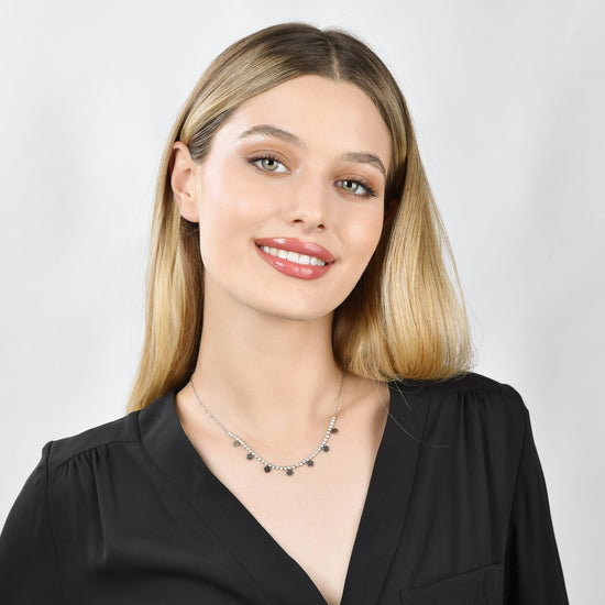 COLLANA DONNA IN ACCIAIO CON CRISTALLI BIANCHI E QUADRIFOGLI