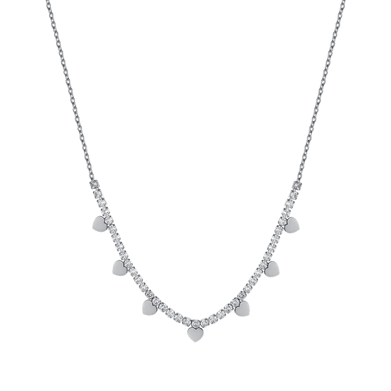 COLLANA DONNA IN ACCIAIO CON CRISTALLI BIANCHI E CUORI