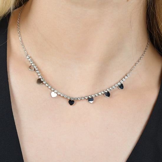 COLLANA DONNA IN ACCIAIO CON CRISTALLI BIANCHI E CUORI