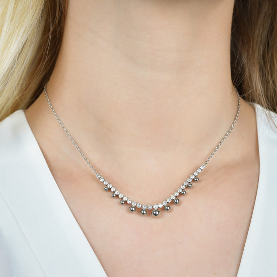 COLLANA DONNA IN ACCIAIO CON CRISTALLI BIANCHI E SFERE