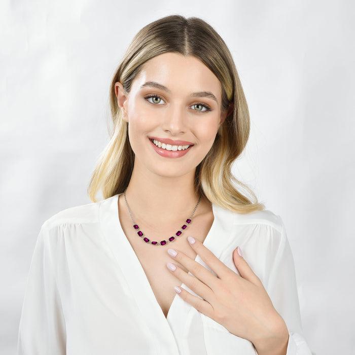 COLLANA DONNA IN ACCIAIO CON CRISTALLI FUCSIA