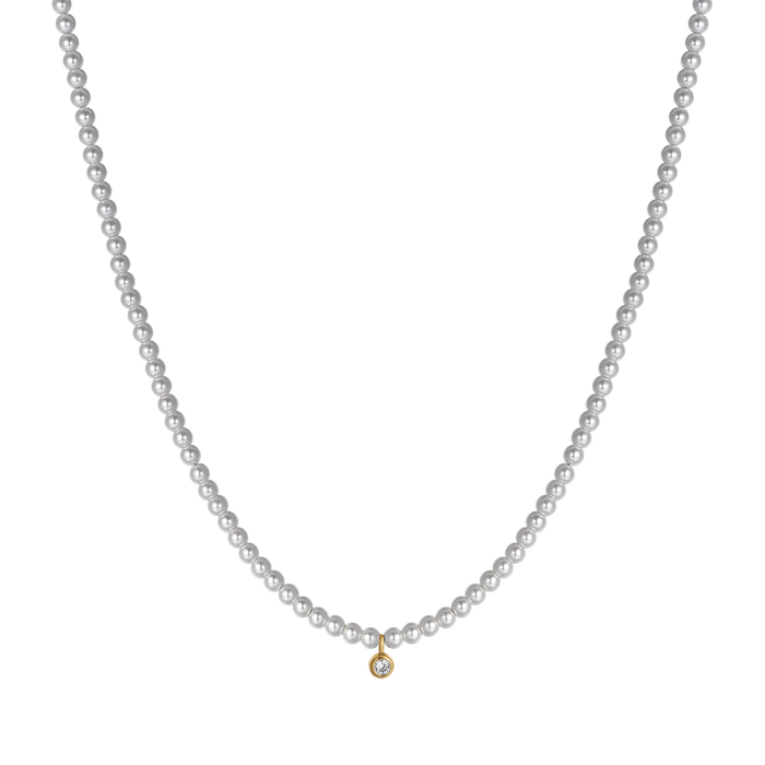 COLLANA DONNA IN ACCIAIO IP GOLD CON PERLE CON CRISTALLO BIANCO