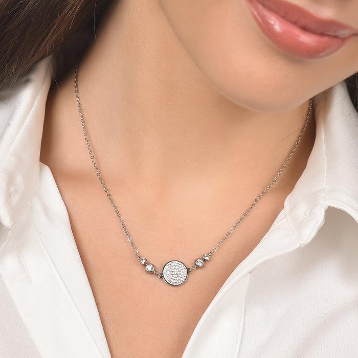 COLLIER EN ACIER POUR FEMME AVEC ÉLÉMENT EN CRISTAL BLANC