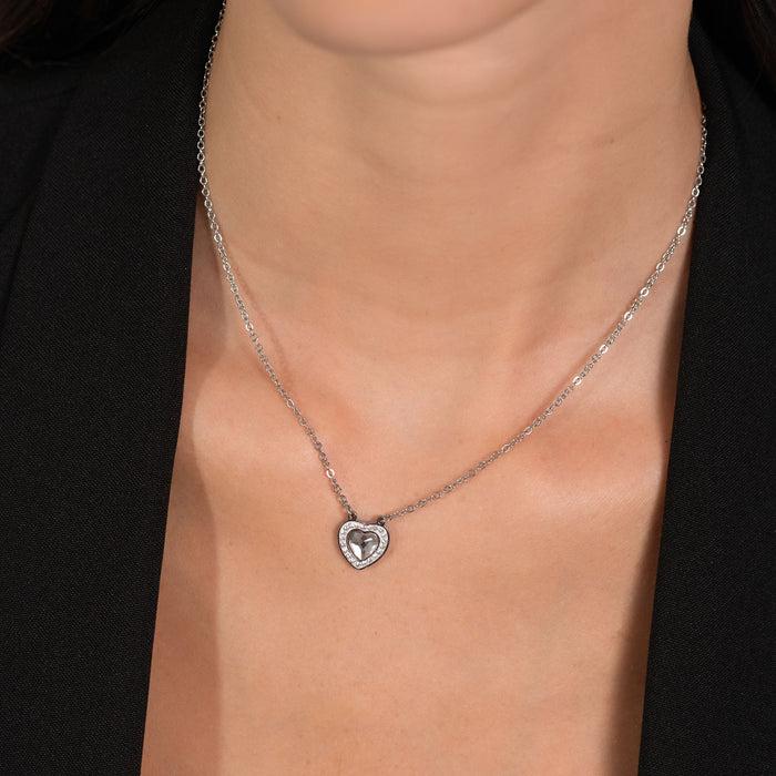 WOMEN'S NECKLACE IN STEEL HEART WHITE CRYSTAL AND WHITE CRYSTALS