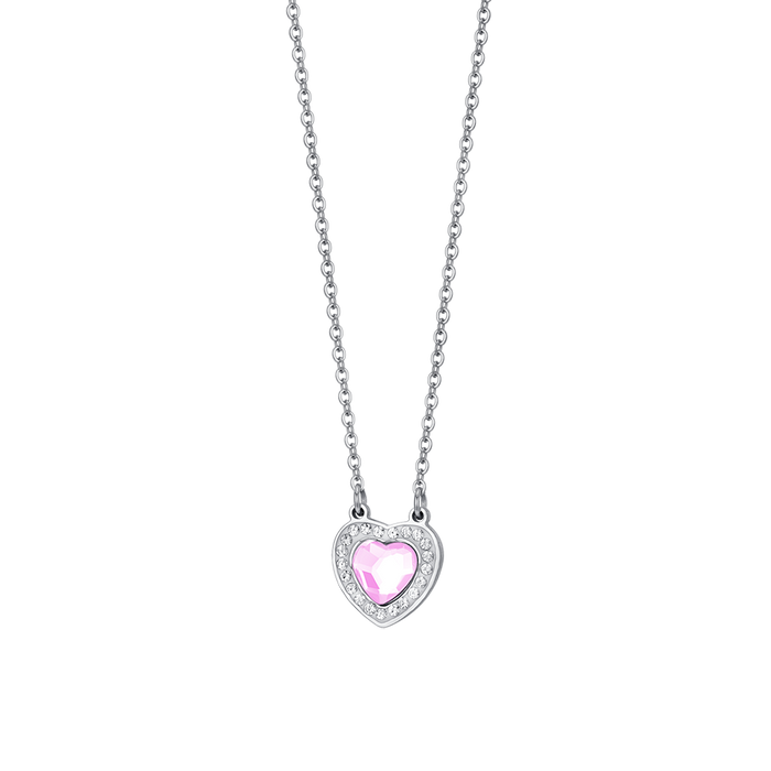 WOMEN'S NECKLACE IN STEEL HEART PINK CRYSTAL AND WHITE CRYSTALS