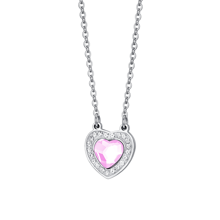 WOMEN'S NECKLACE IN STEEL HEART PINK CRYSTAL AND WHITE CRYSTALS