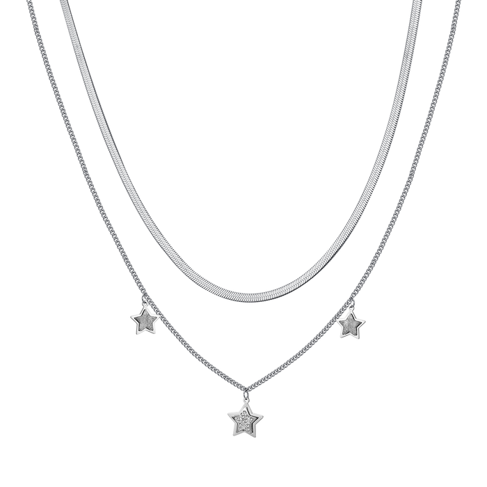 WOMEN'S STEEL NECKLACE STARS WITH WHITE CRYSTALS