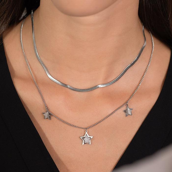 WOMEN'S STEEL NECKLACE STARS WITH WHITE CRYSTALS