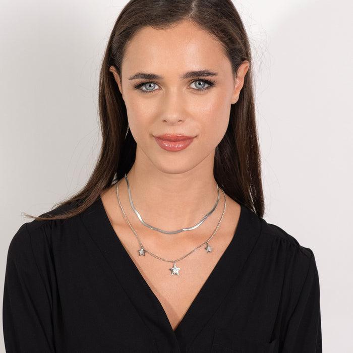 WOMEN'S STEEL NECKLACE STARS WITH WHITE CRYSTALS